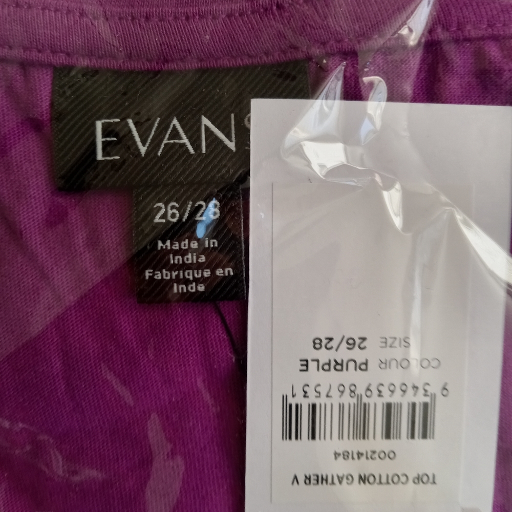 NWT Evans Gathered V Neck Cotton Purple Top T-Shirt - Picture 5 of 6